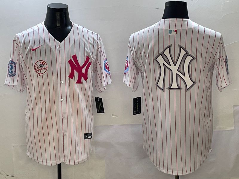 Men New York Yankees Blank White Stripe Jointly Name Nike 2025 MLB Jersey style 24->new york yankees->MLB Jersey